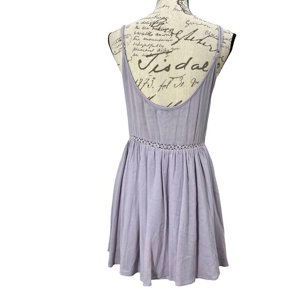 TOBI Lavender Purple Casual ButtonFront Mini Dress Eyelet Crochet Waist Sundress - Picture 5 of 10